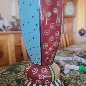 Prospero Studio Designworks Colorful Hand Painted 10" Art Pottery Vase